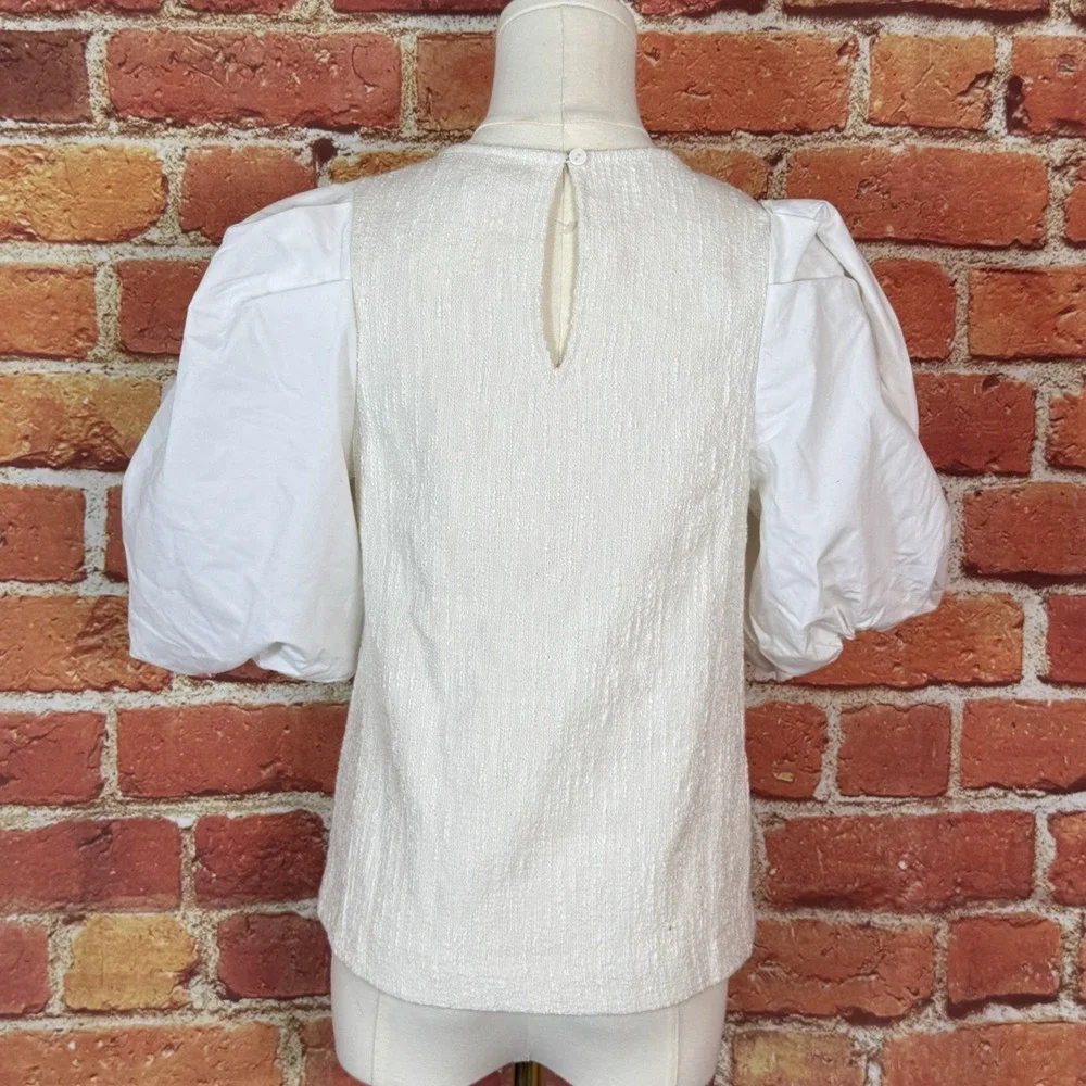 By Anthropologie Puff-Sleeve Blouse White‎ Cream Size XS Womens Top